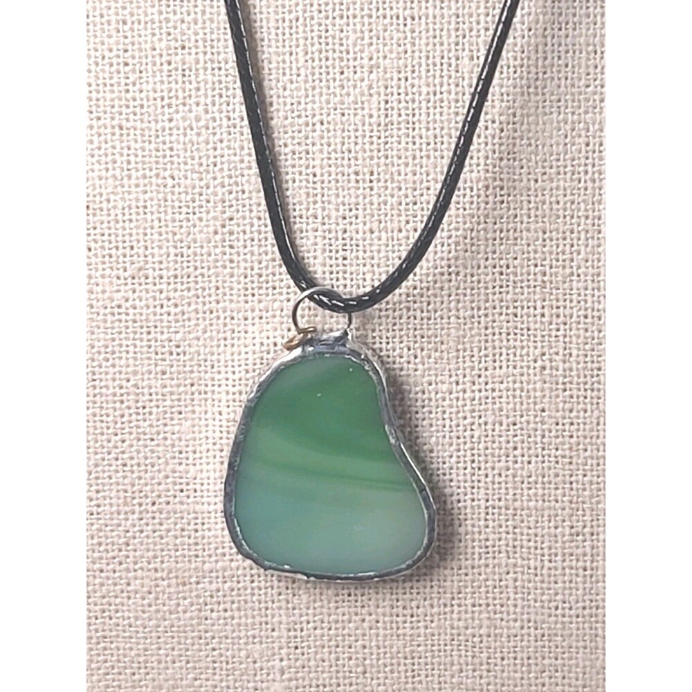 Vintage Glass Green Sea Glass  Sterling Silver  Dangle Pendant Handmade